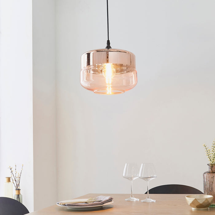 Endon 60182 Willis 1lt Pendant Tinted cognac & copper glass 10W LED E27 (Required) - westbasedirect.com