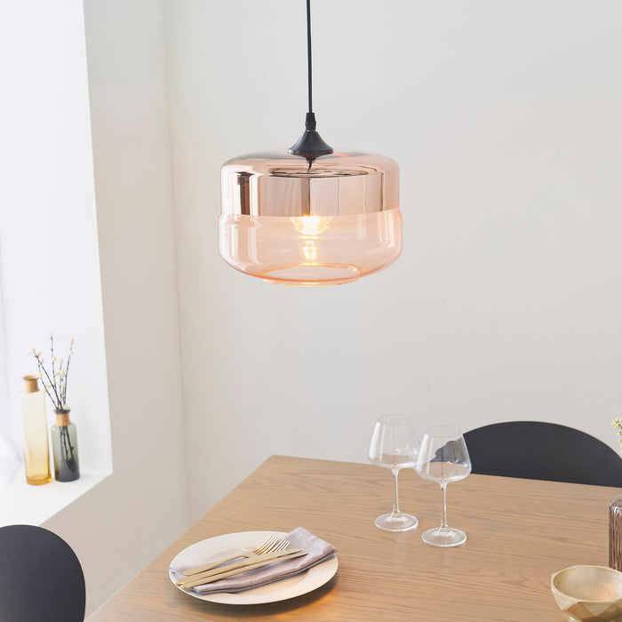 Endon 60182 Willis 1lt Pendant Tinted cognac & copper glass 10W LED E27 (Required) - westbasedirect.com