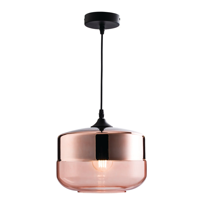 Endon 60182 Willis 1lt Pendant Tinted cognac & copper glass 10W LED E27 (Required) - westbasedirect.com