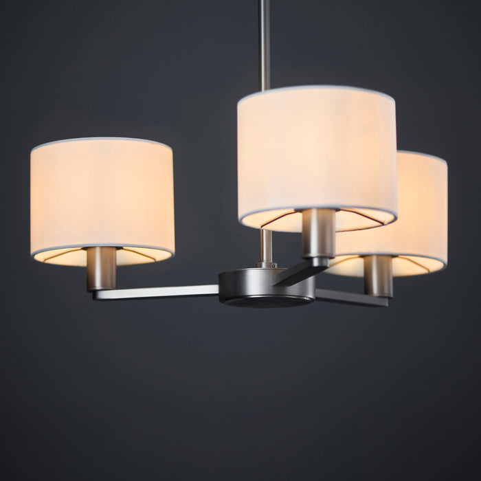 Endon 60256 Daley 3lt Pendant Matt nickel plate & vintage white fabric 3 x 40W E14 candle (Required) - westbasedirect.com