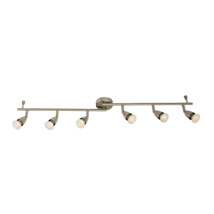 Saxby 61003 Amalfi 6lt bar spotlight satin nickel 35W Satin nickel effect plate 6 x 35W GU10 reflector (Required) - westbasedirect.com