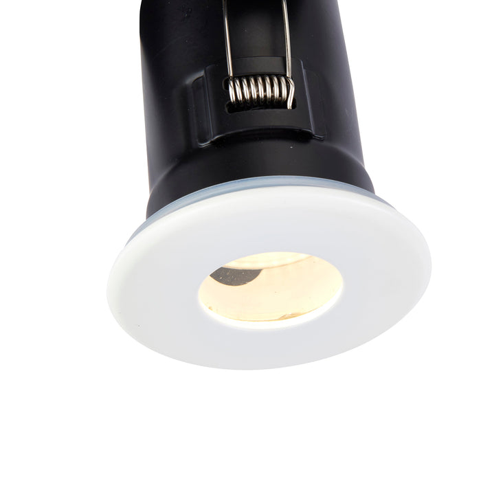 Saxby 61061 ShieldPLUS iP65 IP65 50W Matt white paint & clear glass 50W GU10 reflector (Required) - westbasedirect.com