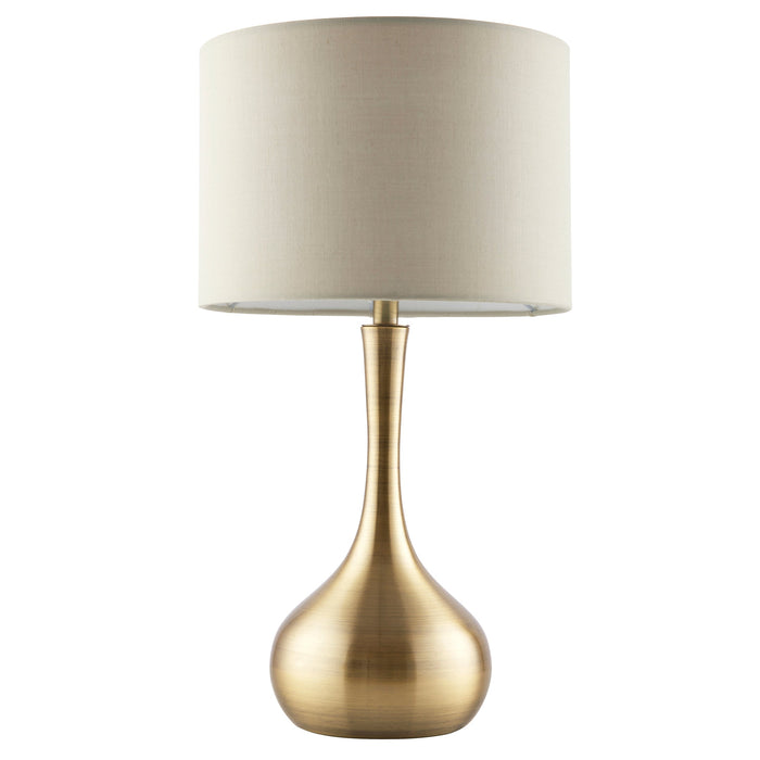 Endon 61191 Piccadilly 1lt Table Soft brass plate & taupe fabric 40W E14 candle (Required) - westbasedirect.com