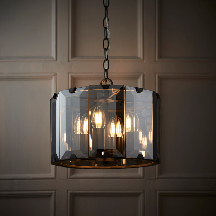 Endon 61281 Clooney 4lt Pendant Slate grey & smoked cut glass 4 x 40W E14 candle (Required) - westbasedirect.com