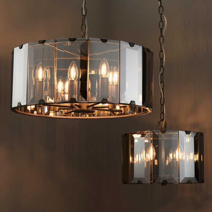 Endon 61294 Clooney 8lt Pendant Slate grey & smoked cut glass 8 x 40W E14 candle (Required) - westbasedirect.com