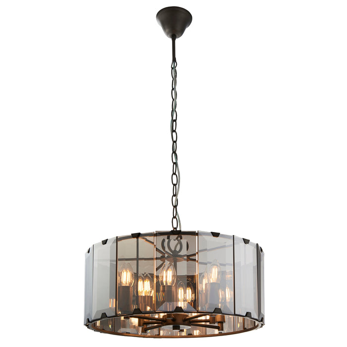 Endon 61294 Clooney 8lt Pendant Slate grey & smoked cut glass 8 x 40W E14 candle (Required) - westbasedirect.com