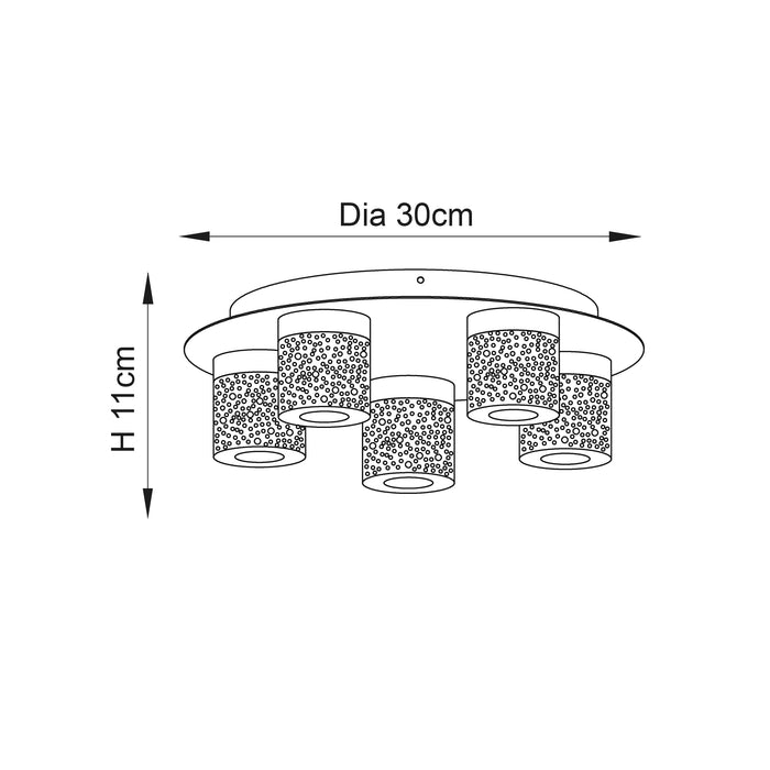 Endon 61358 Imperial 5lt Flush Chrome plate & clear bubble glass 5 x 4W LED (SMD 2835) Warm White - westbasedirect.com