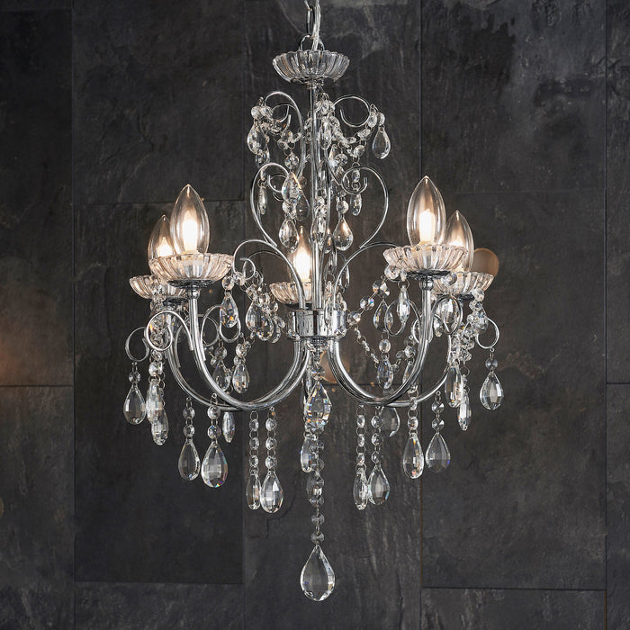 Endon 61384 Tabitha 5lt Pendant Chrome plate & clear crystal 5 x 18W G9 clear capsule (Required) - westbasedirect.com