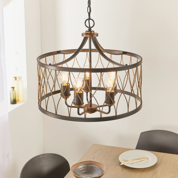 Endon 61498 Heston 5lt Pendant Matt black & rustic bronze paint 5 x 60W E27 GLS (Required) - westbasedirect.com