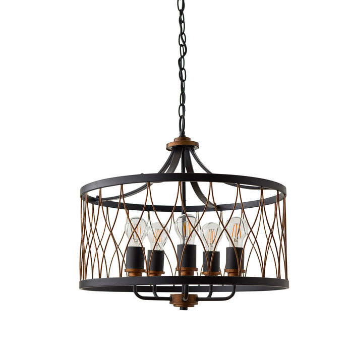 Endon 61498 Heston 5lt Pendant Matt black & rustic bronze paint 5 x 60W E27 GLS (Required) - westbasedirect.com