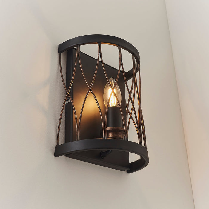 Endon 61499 Heston 1lt Wall Matt black & rustic bronze paint 40W E14 candle (Required) - westbasedirect.com