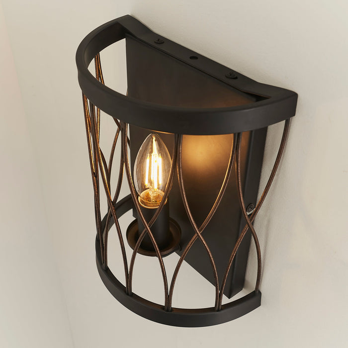 Endon 61499 Heston 1lt Wall Matt black & rustic bronze paint 40W E14 candle (Required) - westbasedirect.com