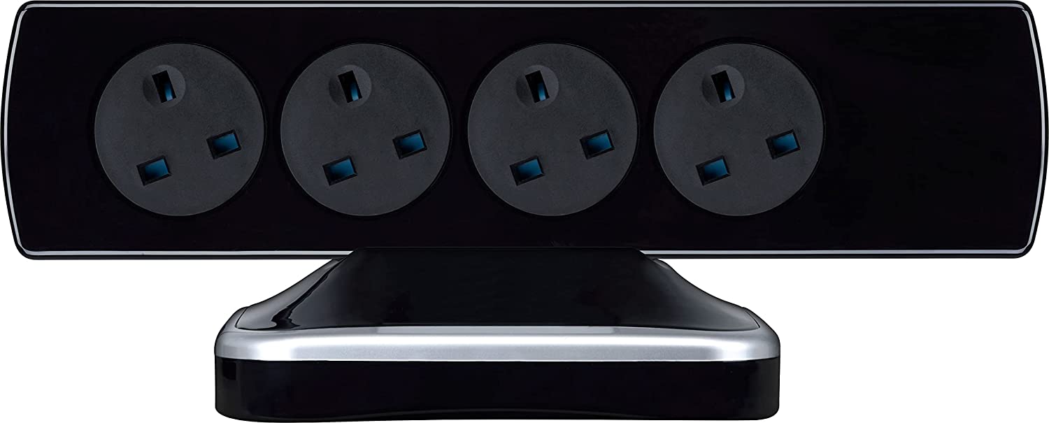 Masterplug 8 Socket 2m 13A + 2x3.1A USB Switched Surge Tower Extension Lead Gloss Black - westbasedirect.com