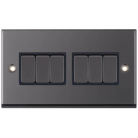 Selectric 7MPRO-405 7M-PRO 6 Gang 2 Way 10AX Plate Switch - Black Nickel, Black Insert
