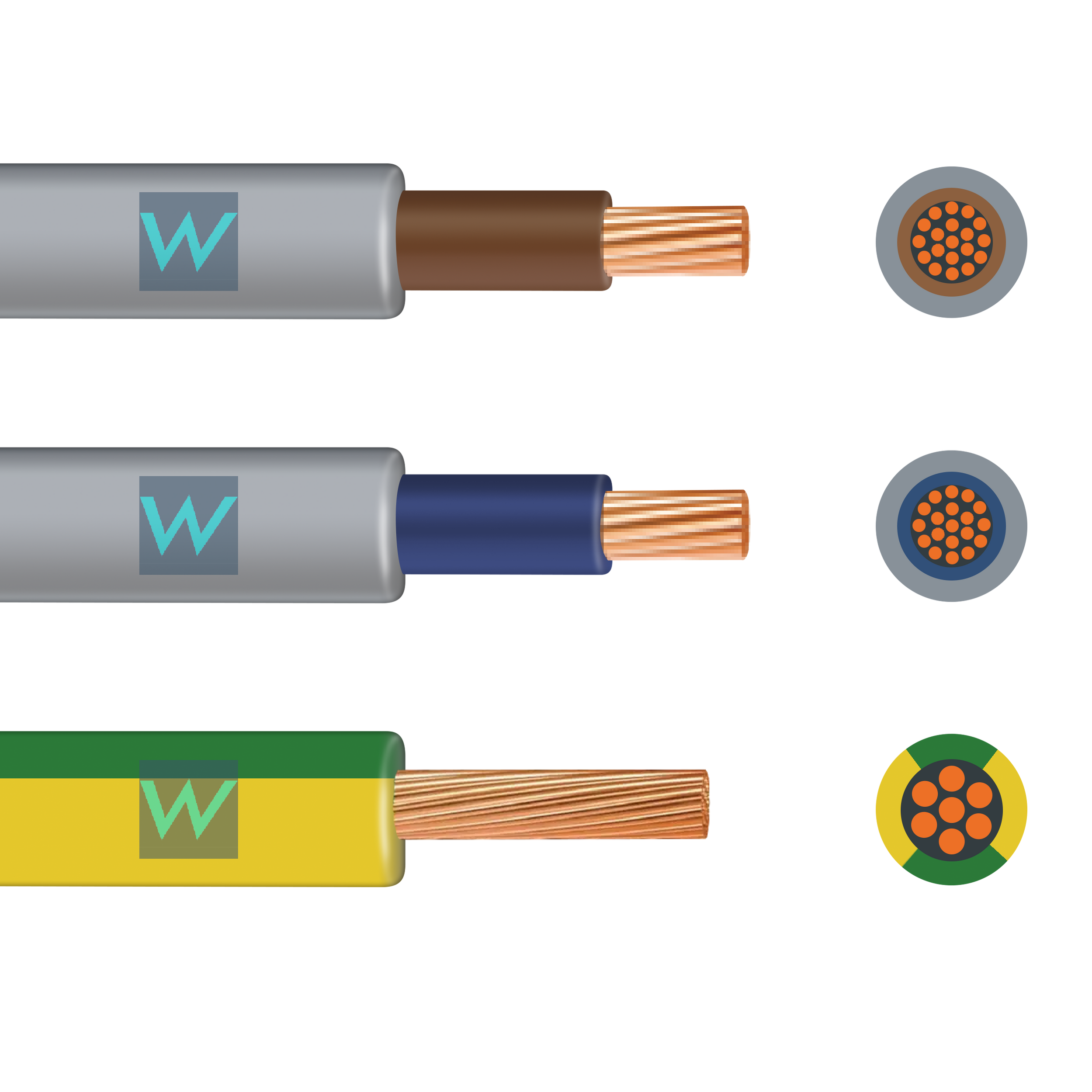 2m Flexi Meter Tails Pack 19-Strand 25mm Brown & Blue 6181YF & 16mm Gr ...