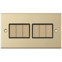 Selectric DSL805 5M 6 Gang 2 Way 10AX Plate Switch - Satin Brass, Black Insert