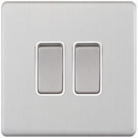 Selectric 5MPLUS-702 5M-PLUS Screwless 2 Gang 2 Way 10AX Plate Switch - Satin Chrome, White Insert