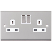 Selectric 7MPRO-151 7M-PRO 2 Gang 13A Switched SP Socket Outlet - Satin Chrome, White Insert