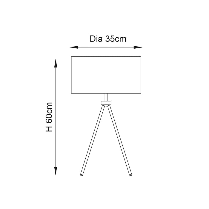 Endon 66986 Tri 1lt Table Matt nickel plate & grey fabric 40W E27 GLS (Required) - westbasedirect.com