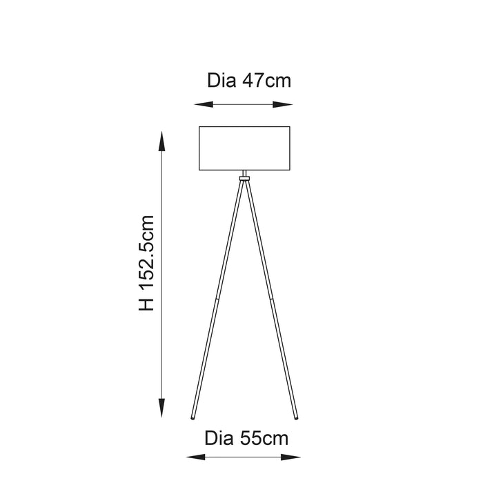 Endon 66987 Tri 1lt Floor Matt nickel plate & grey fabric 60W E27 GLS (Required) - westbasedirect.com