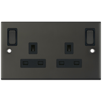 Selectric DSL12-85 5M 2 Gang 13A Switched DP Socket Outlet with Outboard Rockers & 2 Earth Terminals - Dark Bronze, Black Insert
