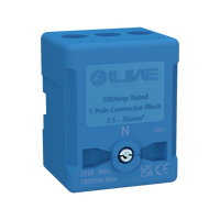 LIVE Electrical TB5P100-BLUE 5 Way 100A Rated Terminal Block Blue, Terminal Capacity up to 35mm2