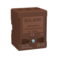 LIVE Electrical TB5P100-BROWN 5 Way 100A Rated Terminal Block Brown, Terminal Capacity up to 35mm2