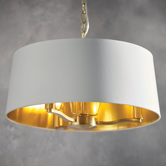 Endon 67667 Harvey 3lt Pendant Brushed satin gold finish & vintage white fabric 3 x 40W E14 candle (Required) - westbasedirect.com