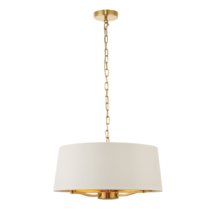 Endon 67667 Harvey 3lt Pendant Brushed satin gold finish & vintage white fabric 3 x 40W E14 candle (Required) - westbasedirect.com