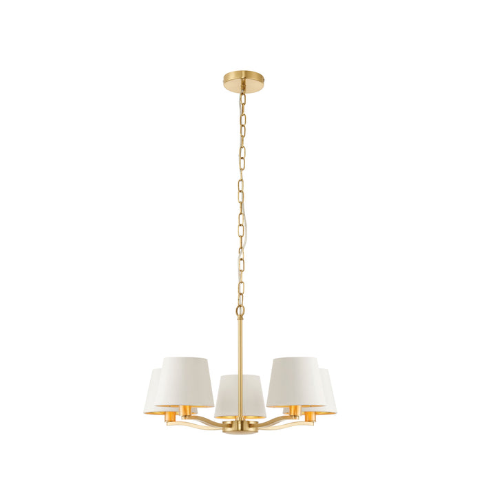 Endon 67734 Harvey 5lt Pendant Brushed satin gold finish & vintage white fabric 5 x 40W E14 candle (Required) - westbasedirect.com