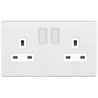 Selectric 5MPLUS-922 5M-PLUS Screwless 2 Gang 13A Switched DP Socket Outlet with 2 Earth Terminals - Matt White, White Insert