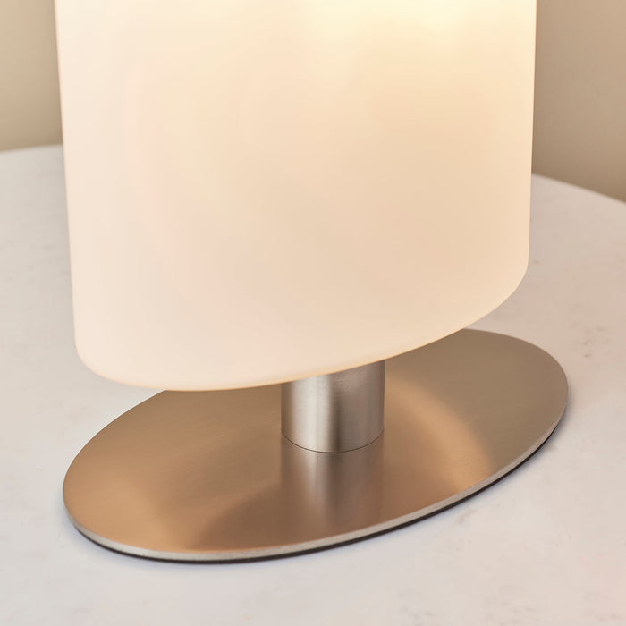 Endon 68492 Palmer 1lt Table Satin nickel plate & opal glass 40W E14 golf (Required) - westbasedirect.com