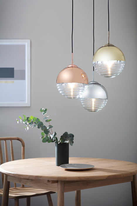 Endon 68956 Paloma 1lt Pendant Copper & clear ribbed glass 7W LED E14 (Required) - westbasedirect.com