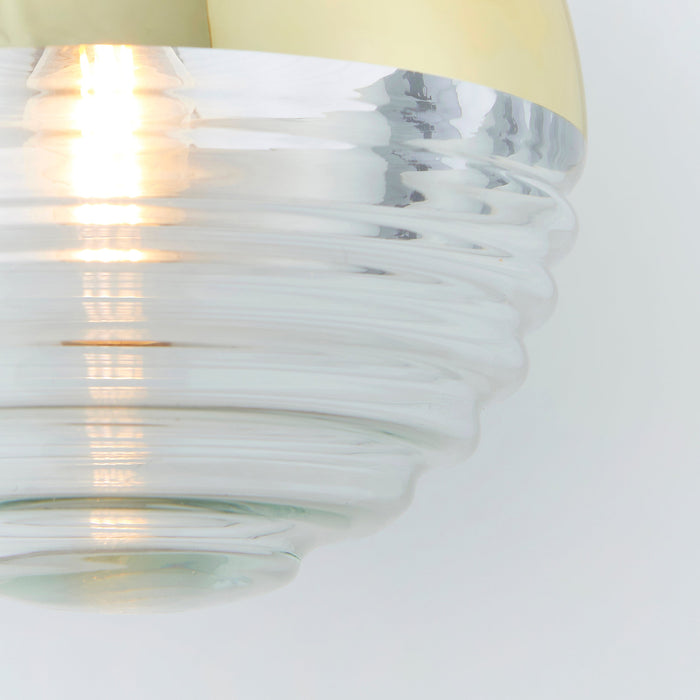 Endon 68958 Paloma 1lt Pendant Gold effect plate & clear ribbed glass 7W LED E14 (Required) - westbasedirect.com