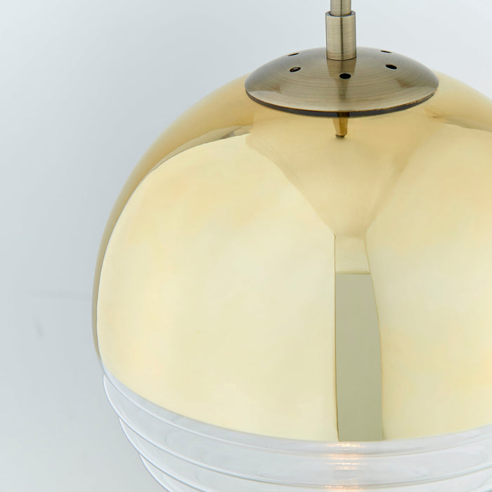 Endon 68958 Paloma 1lt Pendant Gold effect plate & clear ribbed glass 7W LED E14 (Required) - westbasedirect.com