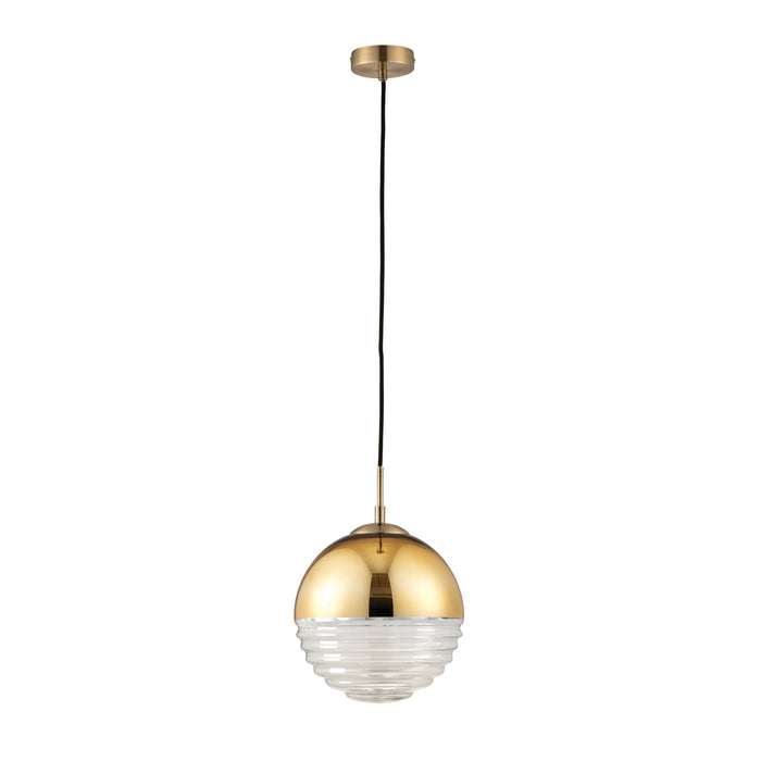 Endon 68958 Paloma 1lt Pendant Gold effect plate & clear ribbed glass 7W LED E14 (Required) - westbasedirect.com