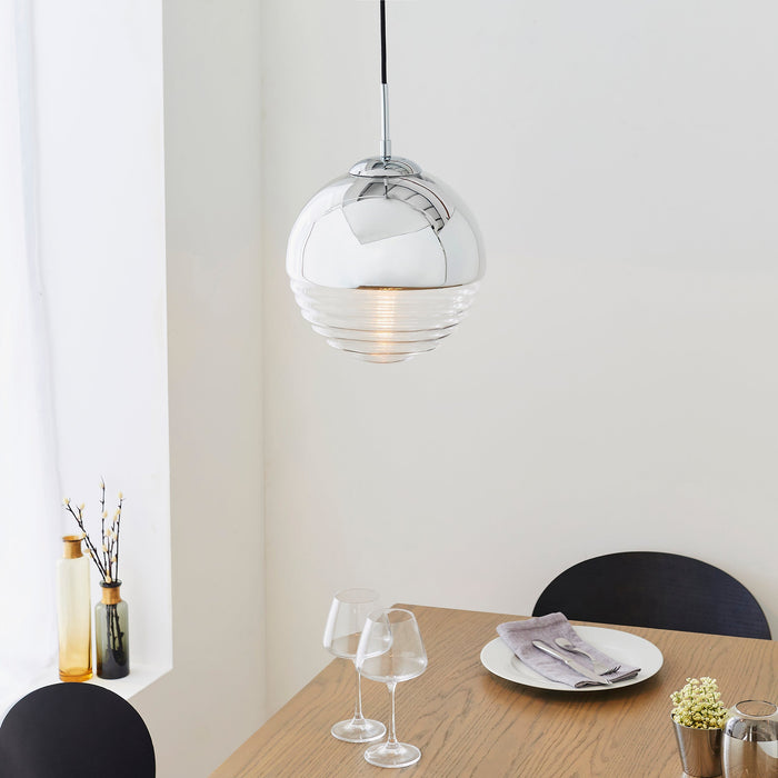 Endon 68959 Paloma 1lt Pendant Chrome plate & clear ribbed glass 7W LED E14 (Required) - westbasedirect.com