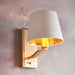 Endon 69083 Harvey 1lt Wall Brushed satin gold finish & vintage white fabric 40W E14 golf (Required) - westbasedirect.com