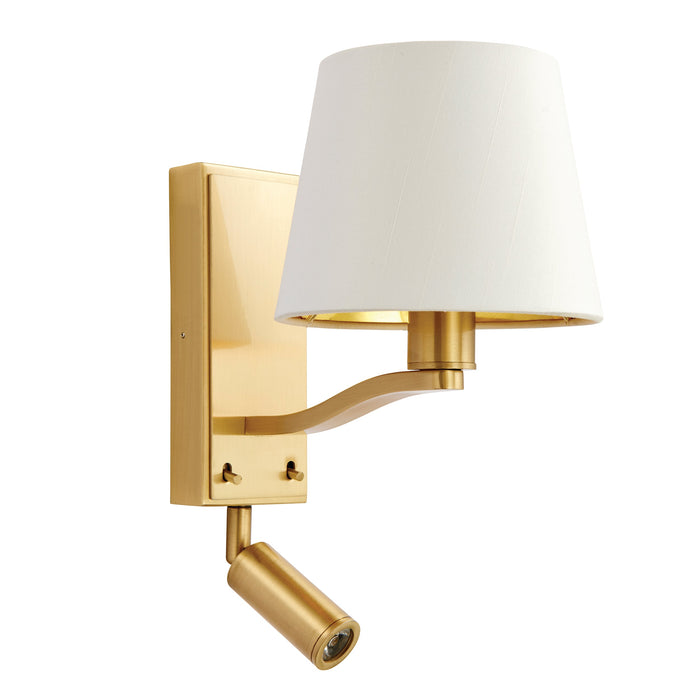 Endon 69092 Harvey 2lt Wall Brushed satin gold finish & vintage white fabric 40W E14 golf & 4W LED (SMD 3535) Warm White (Required) - westbasedirect.com