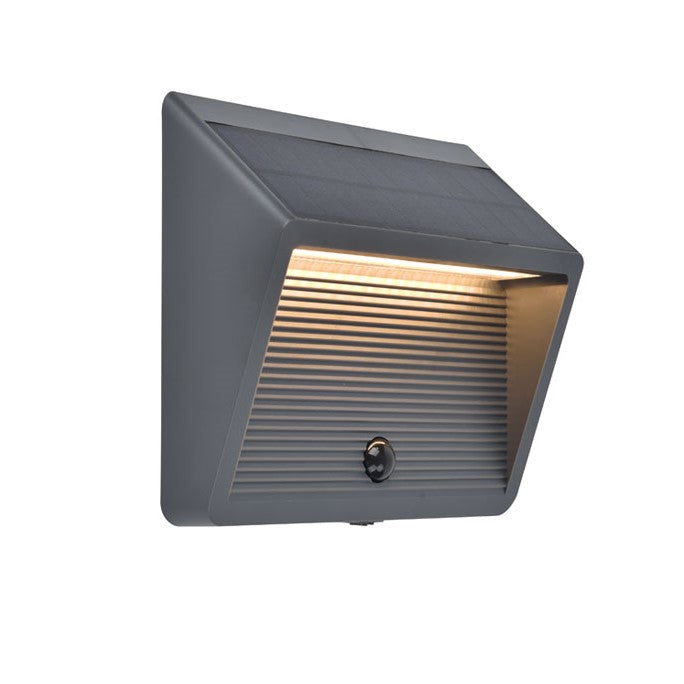 Lutec 6912301335 LINKO 11.5W IP44 LED Solar Outdoor Wall Light with PIR 3000K - Dark Grey