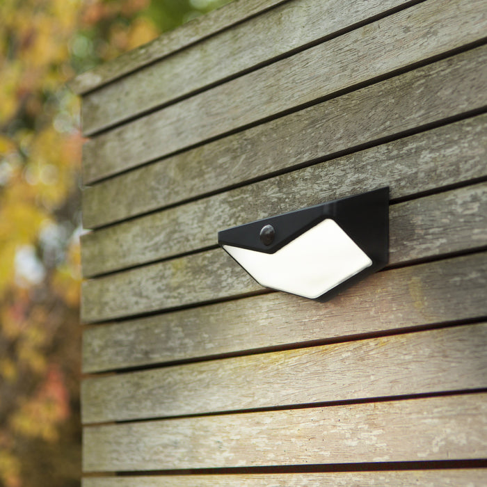 Lutec 6915101330 WINGS 3.7W IP44 LED Solar Outdoor Wall Light with PIR 5000K - Matt Black