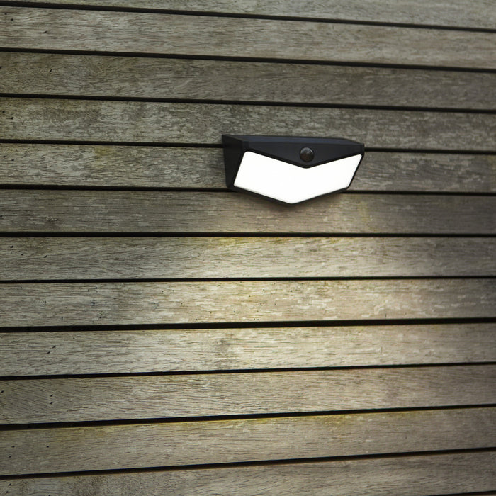 Lutec 6915101330 WINGS 3.7W IP44 LED Solar Outdoor Wall Light with PIR 5000K - Matt Black