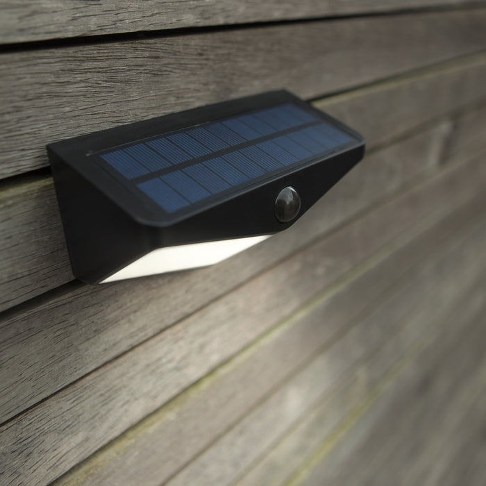 Lutec 6915101330 WINGS 3.7W IP44 LED Solar Outdoor Wall Light with PIR 5000K - Matt Black