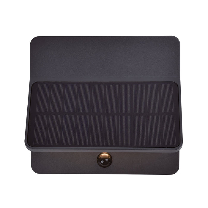 Lutec 6915401118 ALETA 12.6W IP54 LED Solar Outdoor Wall Light with PIR 3000K - Dark Grey