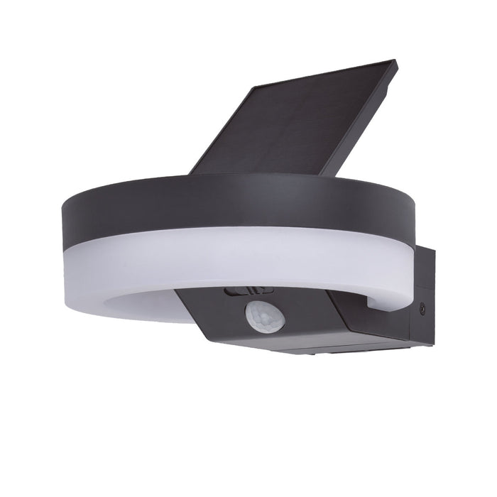 Lutec 6915801335 RUNDA 12W IP54 LED Solar Outdoor Wall Light with PIR 4000K - Dark Grey