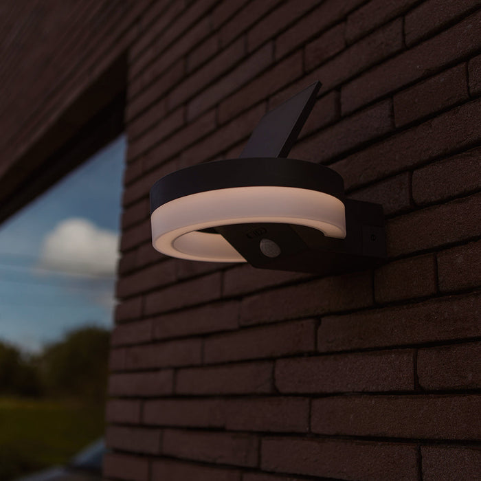 Lutec 6915801335 RUNDA 12W IP54 LED Solar Outdoor Wall Light with PIR 4000K - Dark Grey