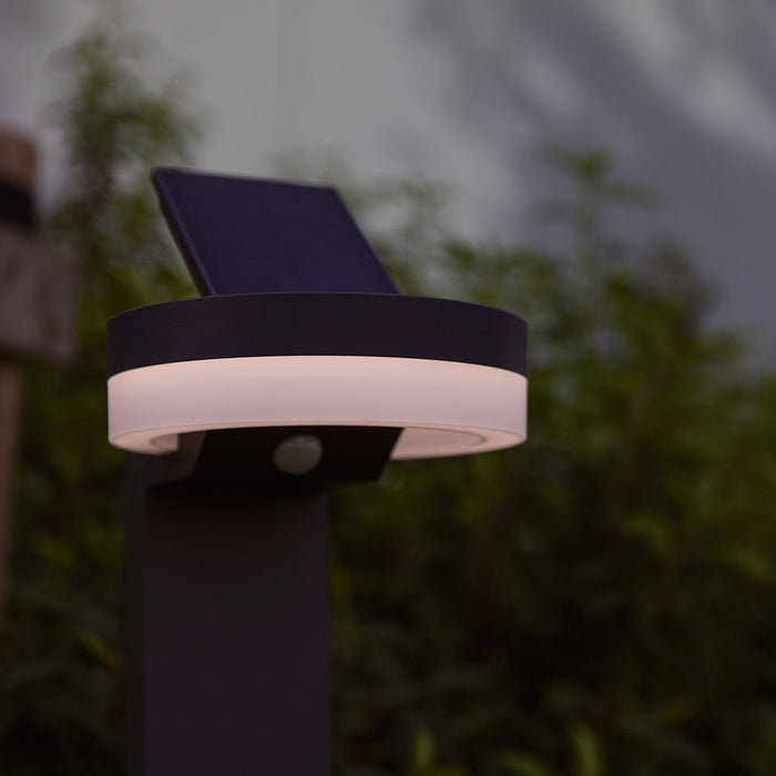 Lutec 6915802118 RUNDA 12W IP54 LED Solar Outdoor Bollard Light with PIR 4000K - Dark Grey