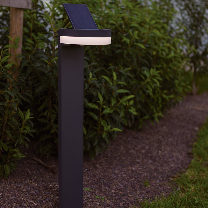 Lutec 6915802118 RUNDA 12W IP54 LED Solar Outdoor Bollard Light with PIR 4000K - Dark Grey