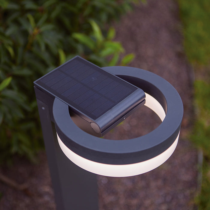 Lutec 6915802118 RUNDA 12W IP54 LED Solar Outdoor Bollard Light with PIR 4000K - Dark Grey