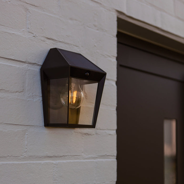 Lutec 6916002330 AVONY 2W IP44 E27 LED Solar Outdoor Wall Light with PIR 2700K - Matt Black